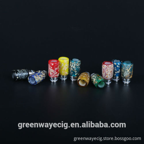 New arrival 510 art glass drip tip flower drip tip with stainless steel base and color flower spot pattern in stock